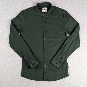 YoungLA Long Sleeve Button Shirt Mens Medium Green Stretch Cotton Wallstreet 802